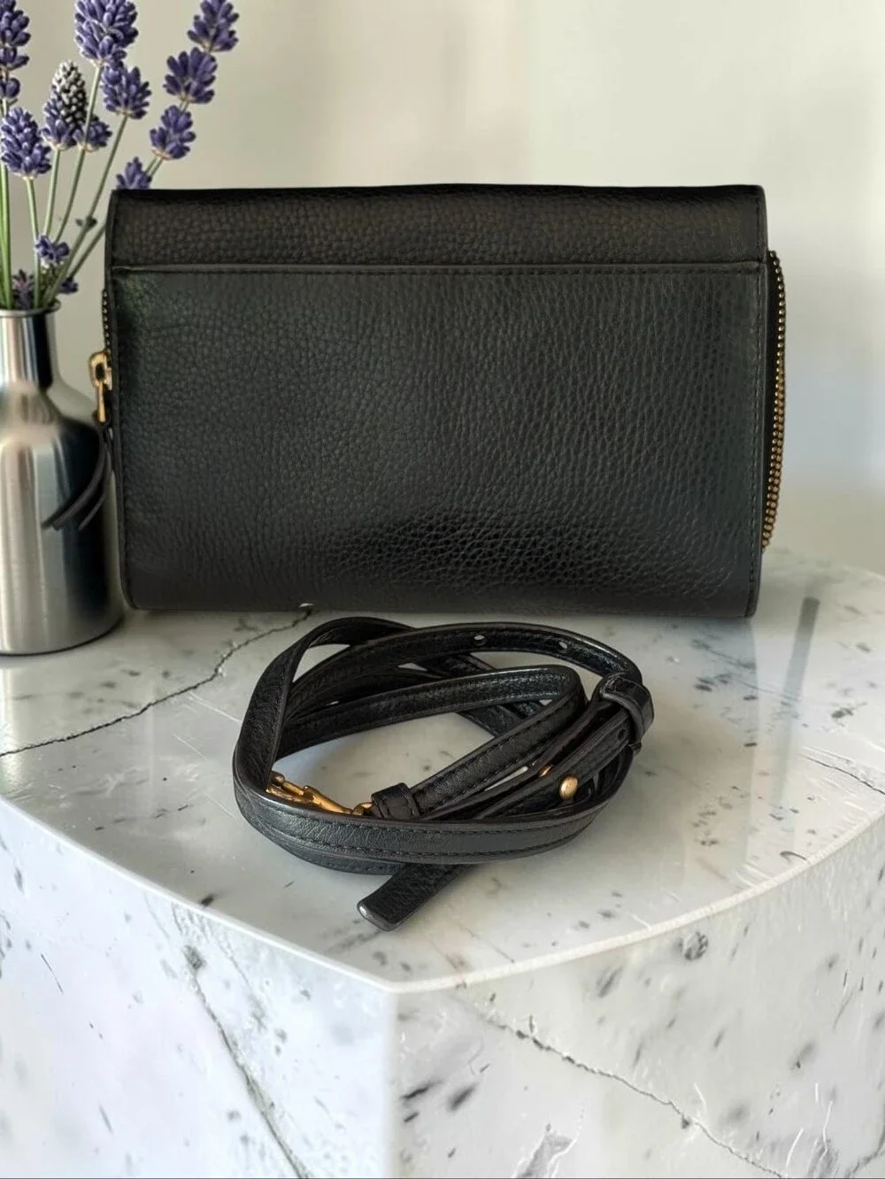Tory Burch Black Leather Crossbody Wallet
